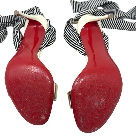 Christian Louboutin Du Desert 100mm Ankle Wrap Sandals Gold Striped Size 37.5 - Picture 8 of 9